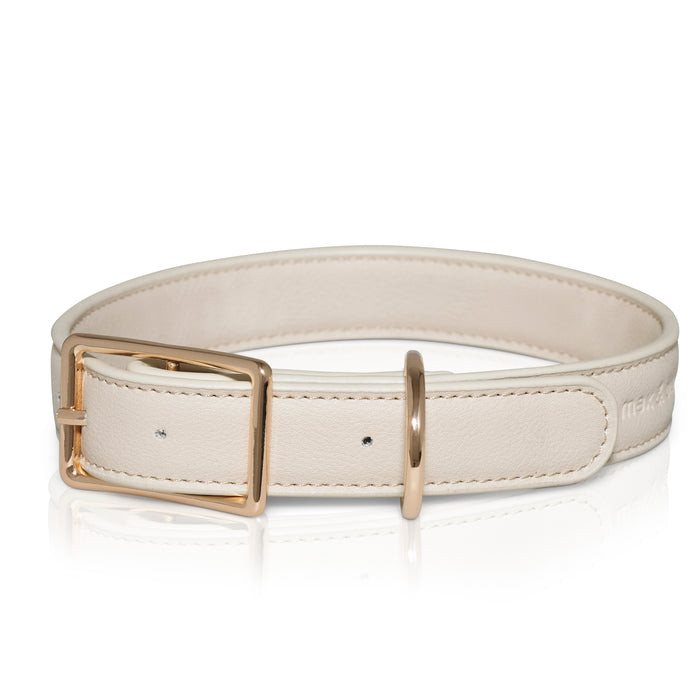 Dog Collar - Blush. Style and comfort. Premium vegan leather that is soft offering a light luxurious comfortable fit, yet durable. Fashion-led tones offering stylish yet highly functional well made essentials. Beige dog collar.  Neutral colour