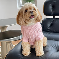 Cute dog wearing pink cable knit dog jumper