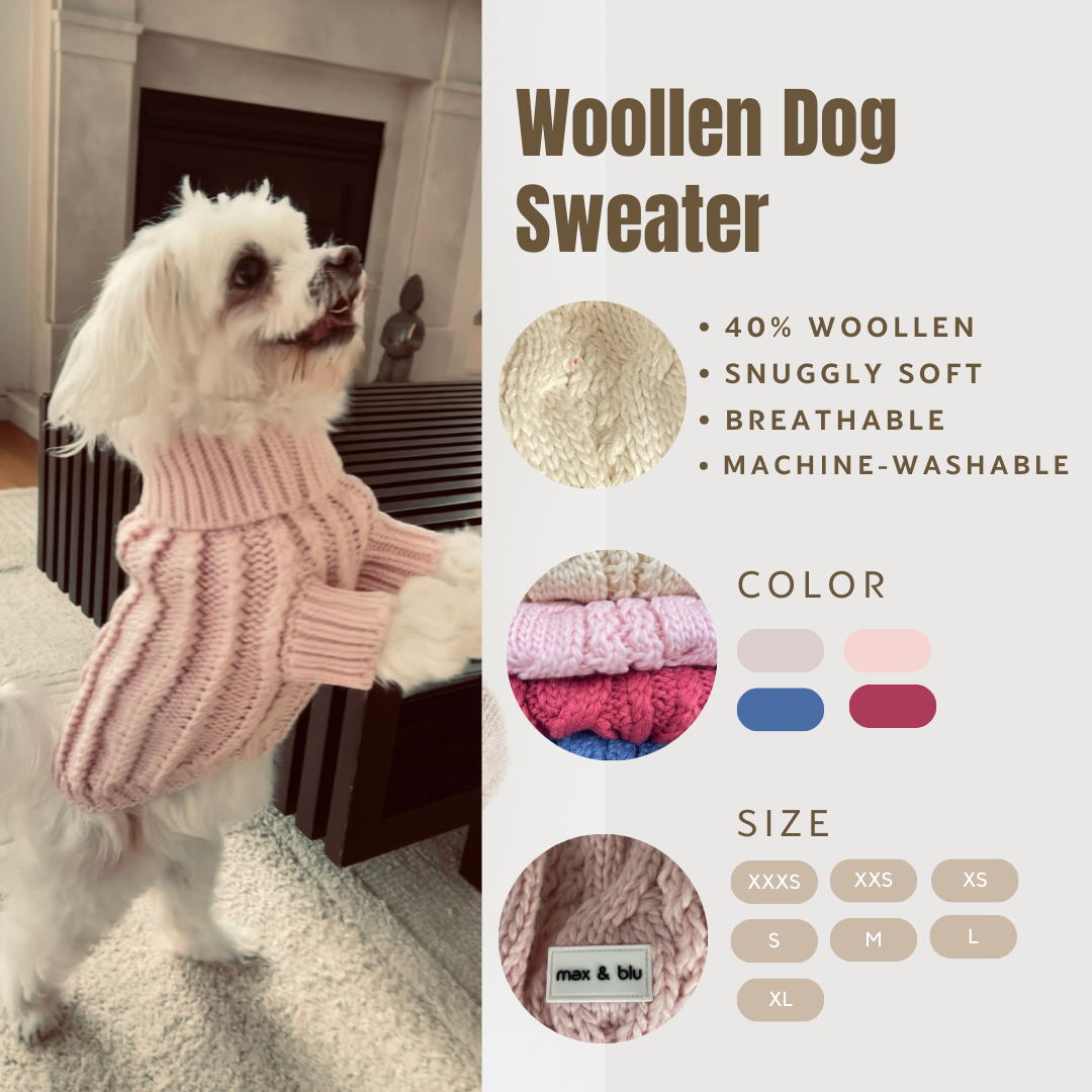 Woollen dog sweater. Breathable. Machine Washable. Colour and Sizes