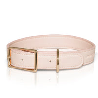 Soft vegan leather dog collar in pink blush. Subtle yet impactful with its grey undertone and without being overly pink. 