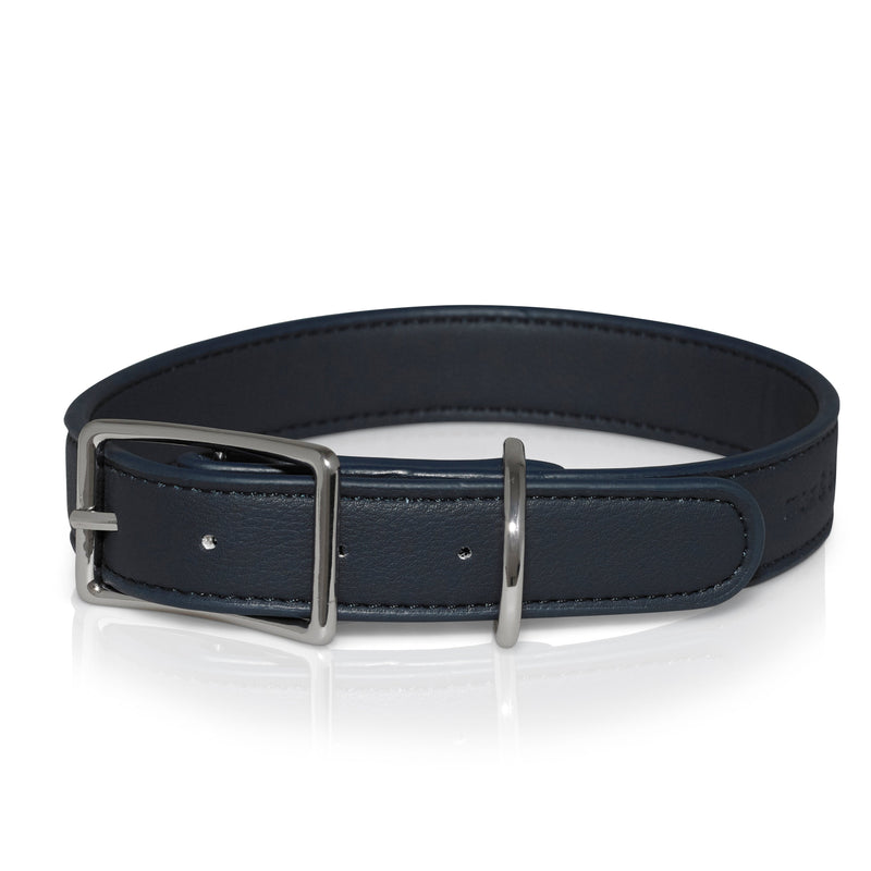 Dog Collar - Dark Navy. Style and comfort. Premium vegan leather that is soft offering a light luxurious comfortable fit, yet durable. Fashion-led tones, stylish, highly functional well made essentials.